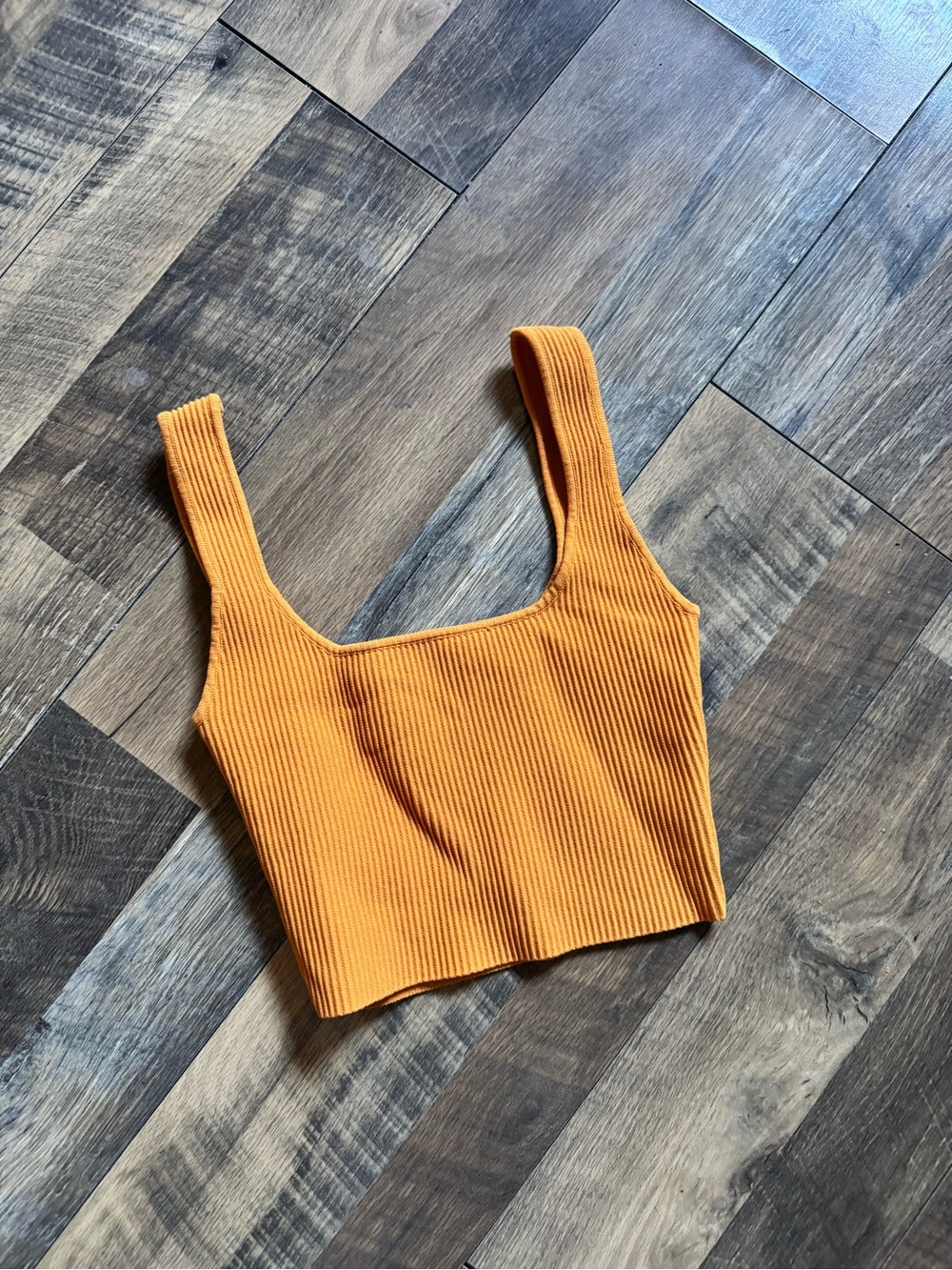 Glassons Ribbed Square-Neck Crop Top - Mustard Orange